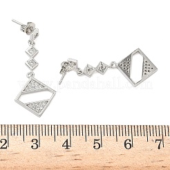 Rhombus Brass Micro Pave Clear Cubic Zirconia Dangle Stud Earrings&nbsp;LS-EJEW-F383-10P