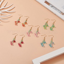Glass Trumpet Flower Tassel Dangle Earrings&nbsp;EJEW-JE05192