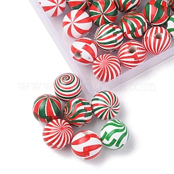 42Pcs 7 Colors Christmas Theme Printed Natural Wooden Beads&nbsp;WOOD-FS0001-04