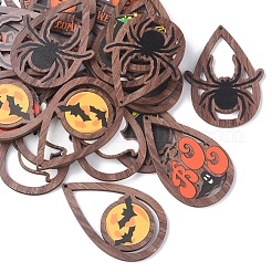 24Pcs 6 Styles Halloween Theme Single Face Printed Aspen Wood Big Pendants&nbsp;WOOD-FS0001-02