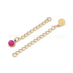 Ion Plating(IP) 316 Surgical Stainless Steel Curb Chain Extender with Natural  Dyed Jade Round Charm High Polished&nbsp;STAS-A097-01G-15