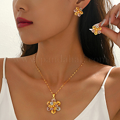 Vintage Brass Flower Stud Earrings & Pendant Necklaces Sets for Women&nbsp;GY5333