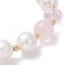 Natural Rose Quartz & Cultured Freshwater Pearl Beads Stretch Bracelets&nbsp;BJEW-JB12856-02
