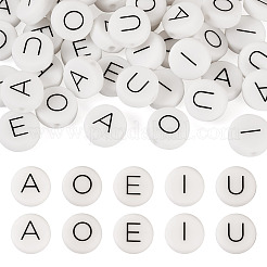 50Pcs 5 Style White Flat Round with Black Letter Silicone Beads&nbsp;SIL-TA0001-49