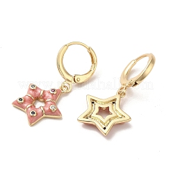 Star Real 18K Gold Plated Brass Dangle Leverback Earrings&nbsp;EJEW-L268-033G-01
