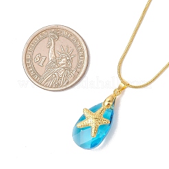 Ocean Alloy Sea Animal and Faceted Glass Teardrop Pendant Brass Round Snake Chain Necklaces for Women&nbsp;NJEW-JN05915-01