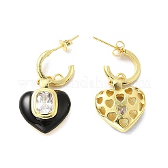 Enamel Heart Dangle Stud Earrings with Clear Cubic Zirconia&nbsp;EJEW-G327-07G