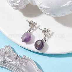 Natural Amethyst Twist Oval Dangle Stud Earrings&nbsp;EJEW-JE05664-04