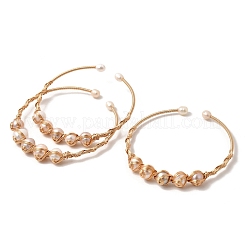 Brass Wire Wrapped Natural  Pearl Cuff Bangles for Women&nbsp;BJEW-D453-06G