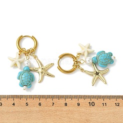 Tortoise Starfish Synthetic Turquoise & Shell Pearl Hoop Earrings&nbsp;EJEW-JE07149