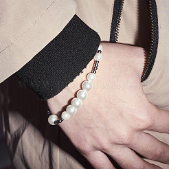 Minimalist Imitation Pearl & 304 Stainless Steel Round Beaded Stretch Bracelets&nbsp;KM8315-2