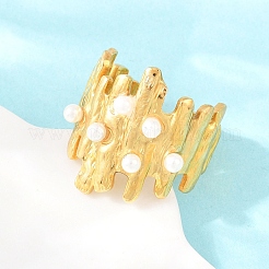 304 Stainless Steel with ABS Plastic Pearl Cuff Open Rings&nbsp;RJEW-Z137-02G