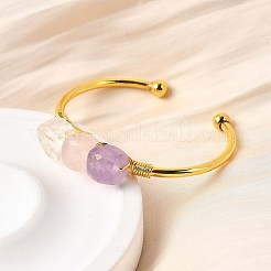 Natural Rose Quartz & Amethyst & Crystal Quartz Beads Cuff Bangles for Women&nbsp;BJEW-Q035-01G-03