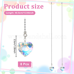 8Pcs Heart Glass Charms Ceiling Fan Pull Chain Extenders&nbsp;HJEW-NB00241