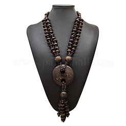 Boho Coconut & Wood Handmade Ethnic Donut Pendant Long Tassel Beaded Necklaces for Beach Vacation&nbsp;WGD9A0D-01