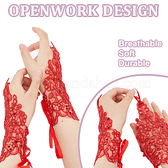 3 Pairs 3 Colors Flower Pattern Embroidered Polyester Fingerless Gloves&nbsp;AJEW-GA0006-14