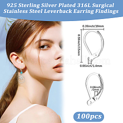 100Pcs 316L Surgical Stainless Steel Leverback Earring Findings&nbsp;STAS-BBC0010-61S