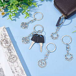 6Pcs 3 Style Chakra Alloy Symbol Pendant Keychains&nbsp;KEYC-FG0001-14