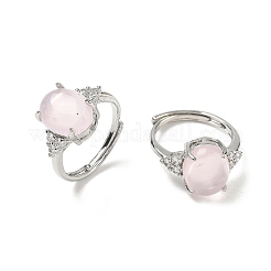 Brass Micro Pave Cubic Zirconia with Natural Rose Quartz Cuff Open Rings&nbsp;RJEW-T035-01P-L
