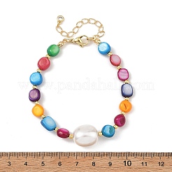 Dyed Natural Shell Nuggets & Shell Pearl Beaded Bracelets&nbsp;BJEW-JB14208
