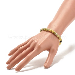 Natural Qinghua Jade Round Beaded Stretch Bracelet with Column Synthetic Hematite&nbsp;BJEW-JB07574-01