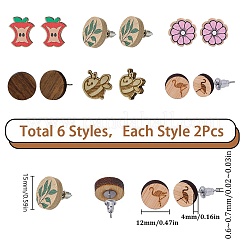 6 Pairs 6 Style Natural Wood Stud Earrings&nbsp;EJEW-SC0001-45