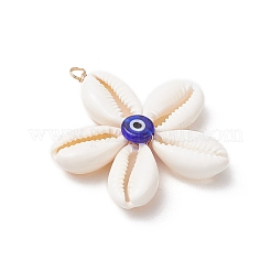 Natural Cowrie Shell with Handmade Blue Evil Eye Lampwork Pendants&nbsp;PALLOY-TA00274