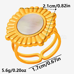 304 Stainless Steel with Natural Shell Cuff Open Rings for Women&nbsp;HW8046-3