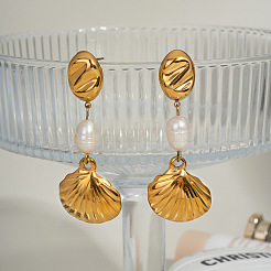 Stainless Steel Shell Shape Dangle Stud Earrings&nbsp;HG2493