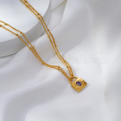 Stainless Steel & Purple Glass Handbag Pendant Double Layer Necklaces for Women&nbsp;MI4484