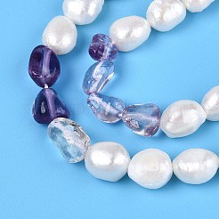 Natural Ametrine Nuggets & Natural Cultured Freshwater Pearl Beads Strands&nbsp;PEAR-N023-01A-14