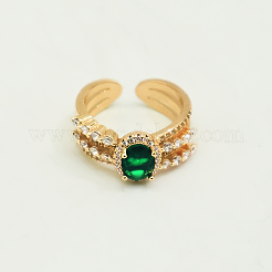 Brass Micro Pave Cubic Zirconia Cuff Open Rings for Women&nbsp;UQ0886