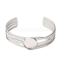 304 Stainless Steel Multi-strand Cuff Bracelet Blanks with Flat Round Bezel Settings&nbsp;SA-CBA4160-01A-P