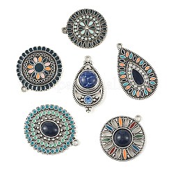 6Pcs 6 Styles Bohemian Alloy with Dyed Natural Gemstone Pendants and Alloy Enamel Pendants&nbsp;FIND-CJ0005-90