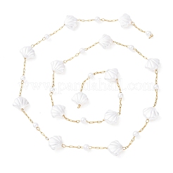 304 Stainless Steel & ABS Plastic Pearl Round & Shell Shape Bead Cable Chains&nbsp;CHS-G048-04G