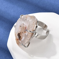 Natural Druzy Agate Cuff Open Rings&nbsp;RJEW-A084-02P