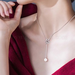 Anti-Tarnish Christmas Snowflake with Pearl Tassel Pendant Lariat Necklace&nbsp;JN1055A