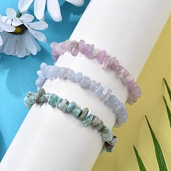 Chips Natural Larimar & Blue Lace Agate & Kunzite Beaded Stretch Bracelets Sets&nbsp;X-BJEW-JB05332-01