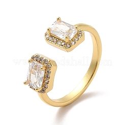 Ion Plating(IP) Cubic Zirconia Rectangle Open Cuff Ring&nbsp;RJEW-C041-07G