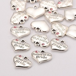 Wedding Theme Antique Silver Tone Tibetan Style Alloy Heart with Father of the Bride Rhinestone Charms&nbsp;TIBEP-N005-19D