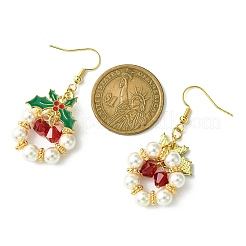 Christmas Theme Imitation Austrian Crystal & Round Shell Pearl Dangle Earrings&nbsp;EJEW-TA00467
