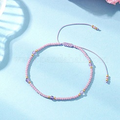 Natural Amethyst & Seed Glass Beaded Braided Bead Bracelets&nbsp;BJEW-JB12605-01