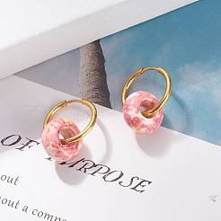 Rondelle Natural Ocean White Jade Dangle Hoop Earrings&nbsp;EJEW-JE04854