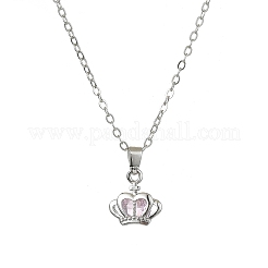 Light Rose Rhinestone Crown Pendant Necklace with Cable Chains&nbsp;NJEW-FZ00019