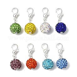8Pcs Round Polymer Clay Pave Rhinestone Pendant Decorations&nbsp;HJEW-JM04103-01