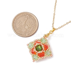 Glass Beaded Rhombus Pendant Necklaces&nbsp;NJEW-MZ00072-03
