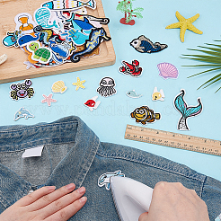38Pcs Ocean Theme Polyester Computerized Embroidery Iron On/Sew On Patches&nbsp;PATC-WR0001-28