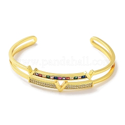 Brass Micro Pave Clear Cubic Zirconia Cuff Bangles&nbsp;BJEW-Z061-23A