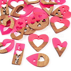 20Pcs 10 Styles Resin and Walnut Pendants&nbsp;WOOD-TA0002-73B