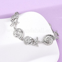 Brass Micro Pave Clear Cubic Zirconia Link Bracelets for Women&nbsp;BJEW-H209-09B-P